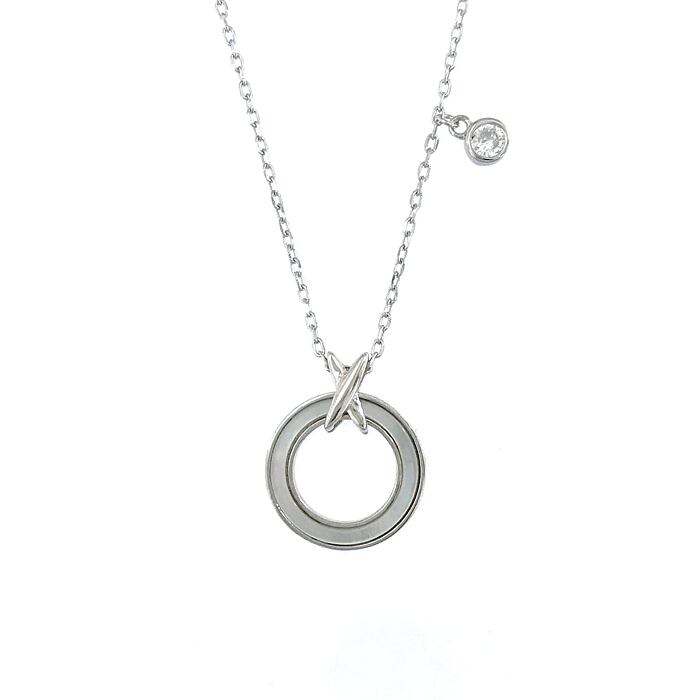Strieborný náhrdelník krúžok s perleťou a zirkónom
